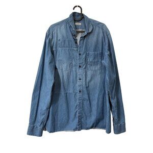 Lanvin Blue Denim Patchwork Inner Pocket Long Sleeve Button Shirt Mens Size 40